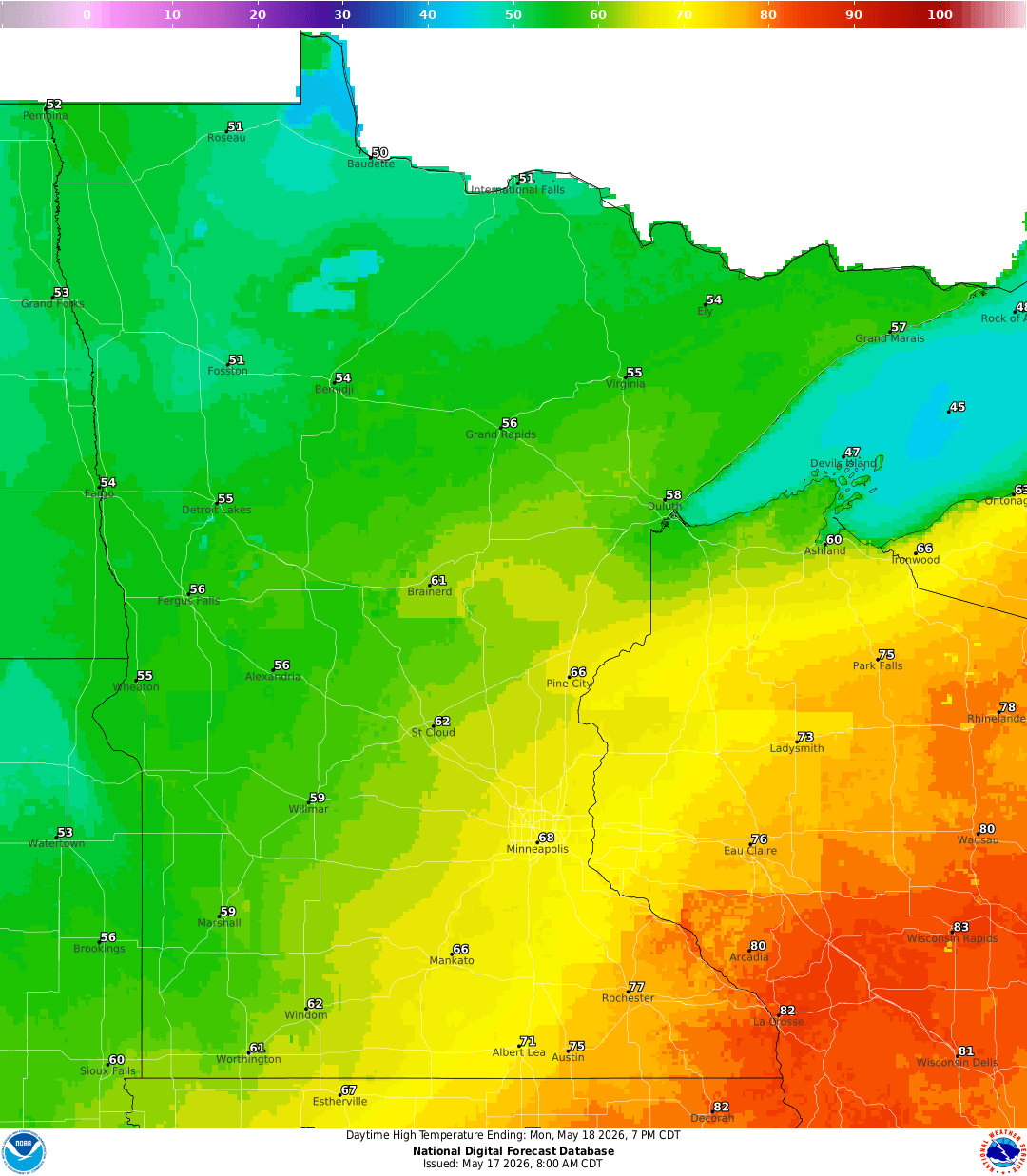 Highs for Monday