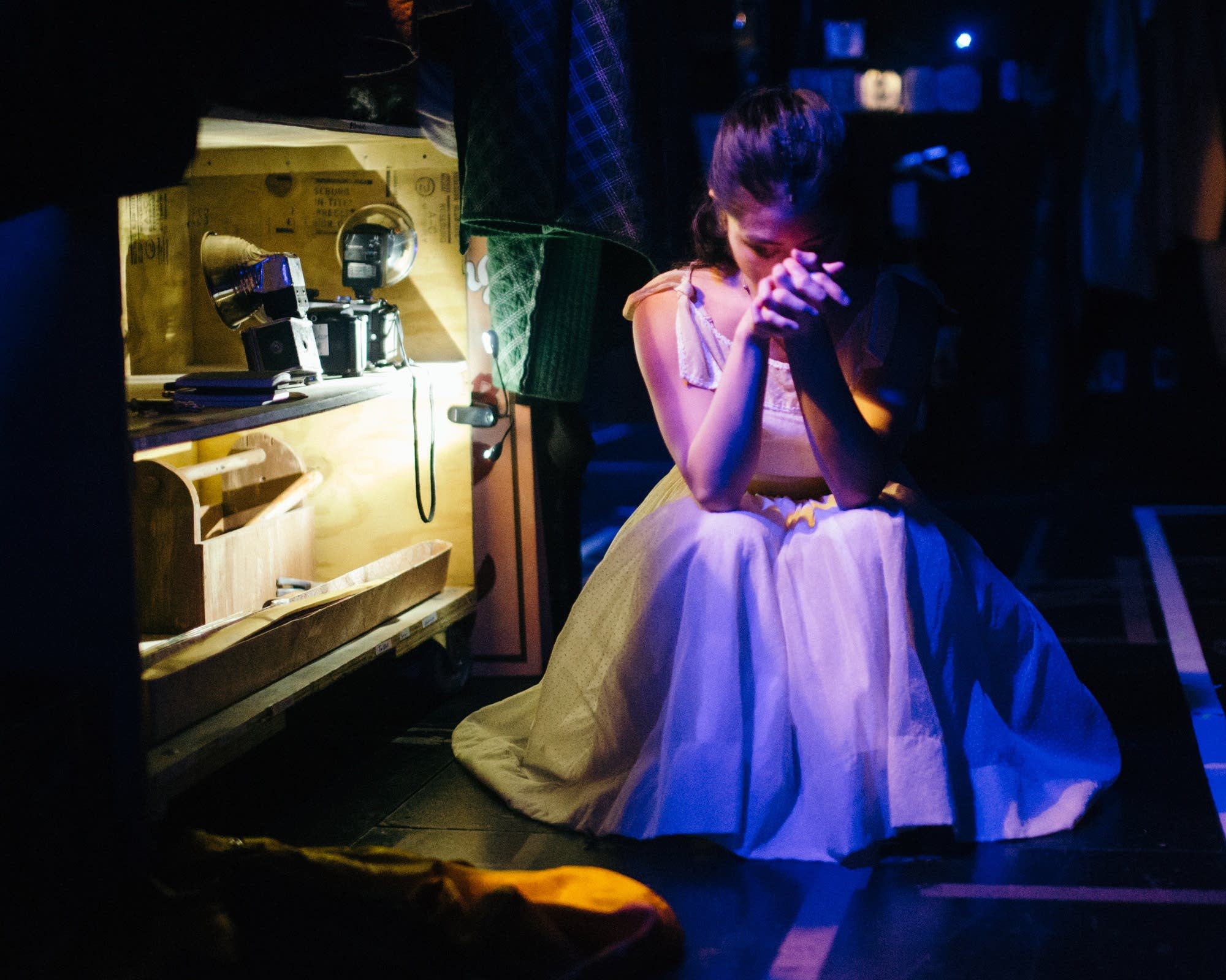 Stephanie Bertumen finds a quiet moment backstage.