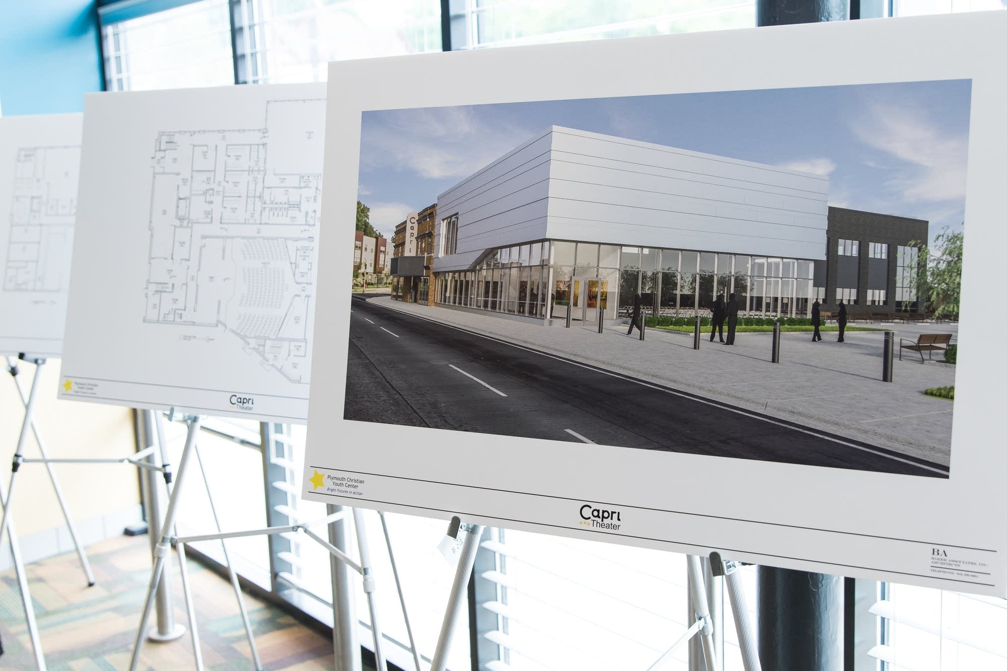 Blueprints and artist's renditions of the new Capri Theater.