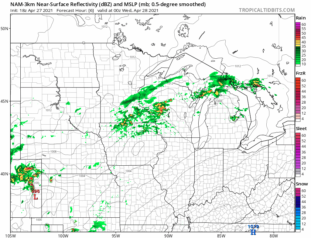 NOAA NAM 3 km model from 7 pm Tuesday to 1 am Wednesday