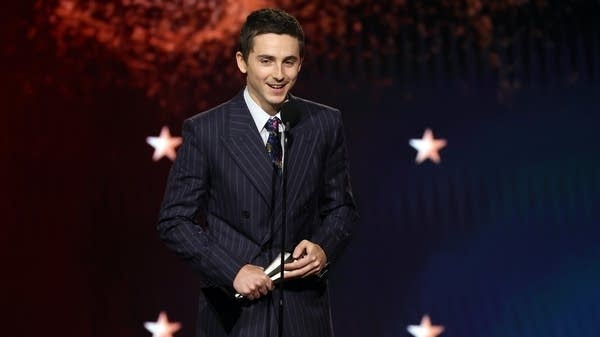 Timothée Chalamet speaks on stage during the 31st annual Critics Choice Awards earlier this year. 