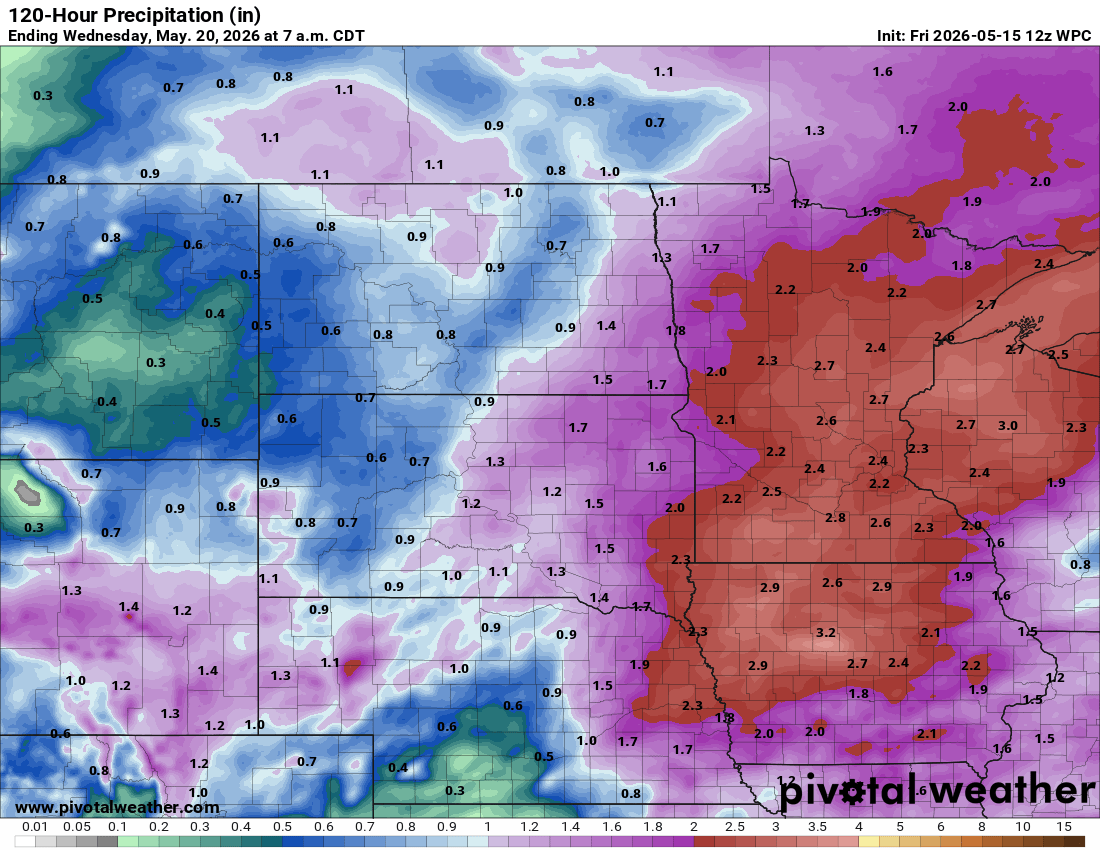 Forecast rainfall through Wednesday 7 a.m.