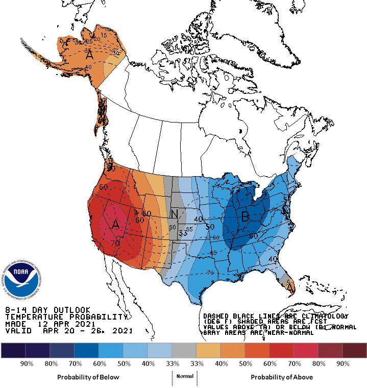 NOAA 8 to 14-day temperature outlook