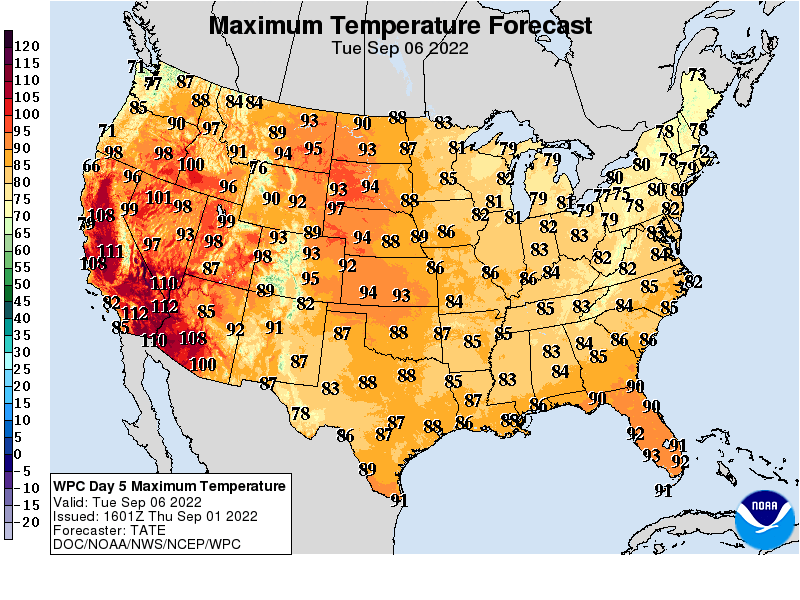 Forecast high temperatures Wednesday