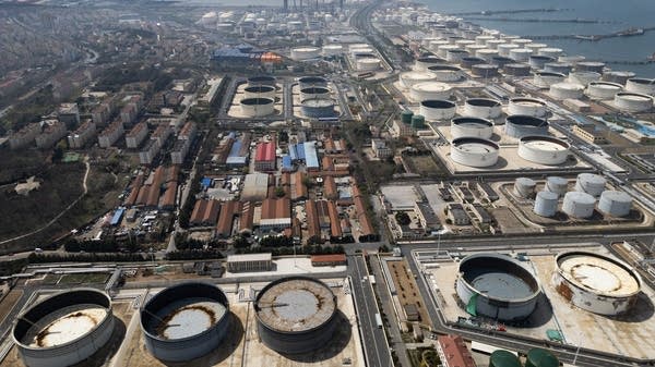 A group of oil tanks stores imported crude oil at Qingdao Port Crude Oil Terminal in Qingdao, China.