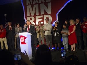 Jeff Johnson is joined by family and campaign workers.