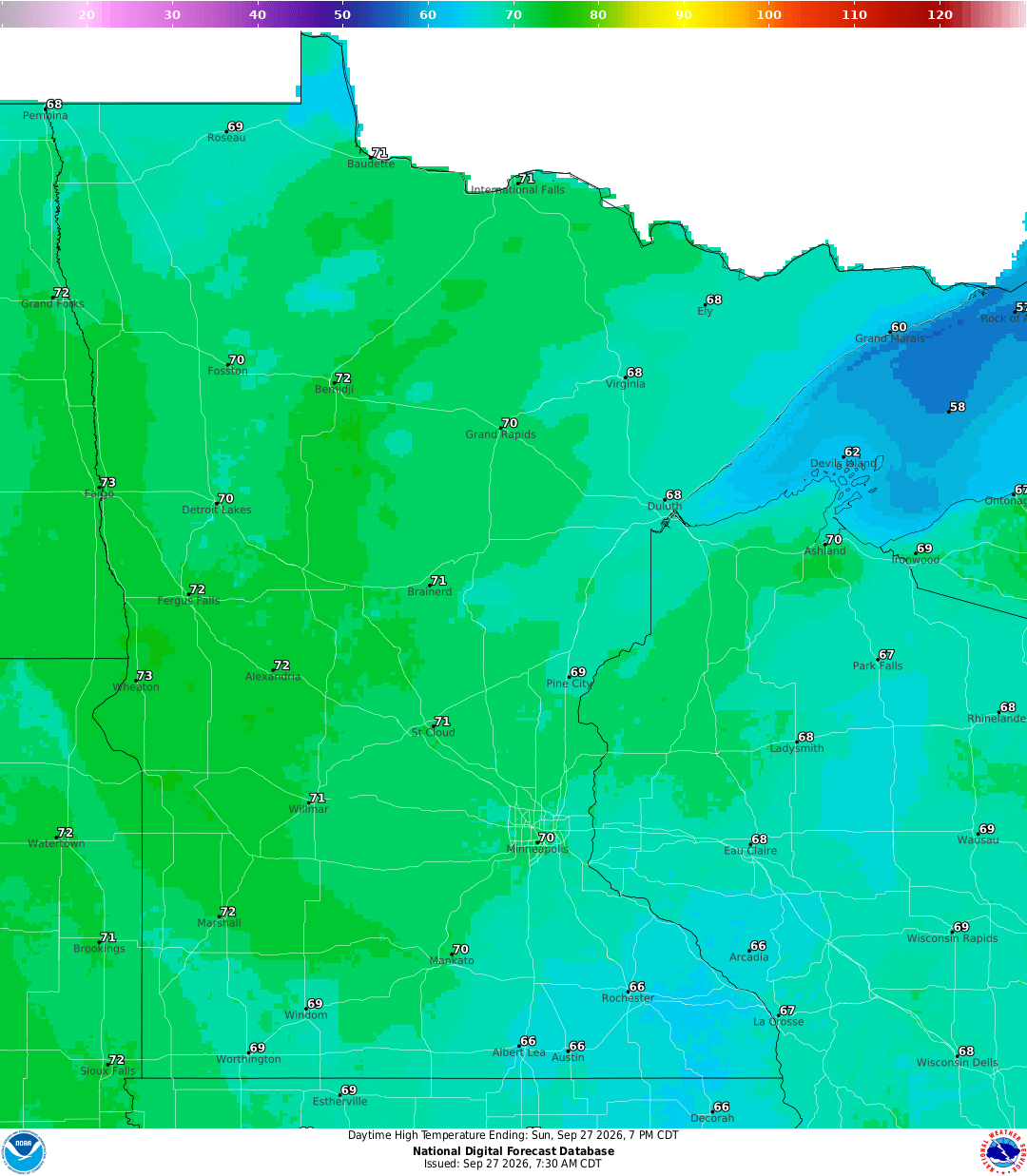 Highs for Sunday