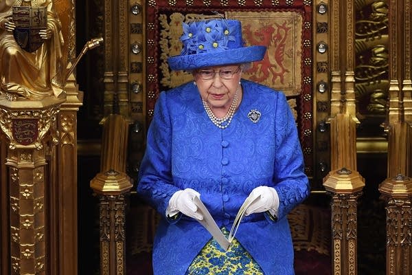 Britain's Queen Elizabeth II delivers the Queen's Speech during the State Opening of Parliament in the Houses of Parliament in London on June 21, 2017.