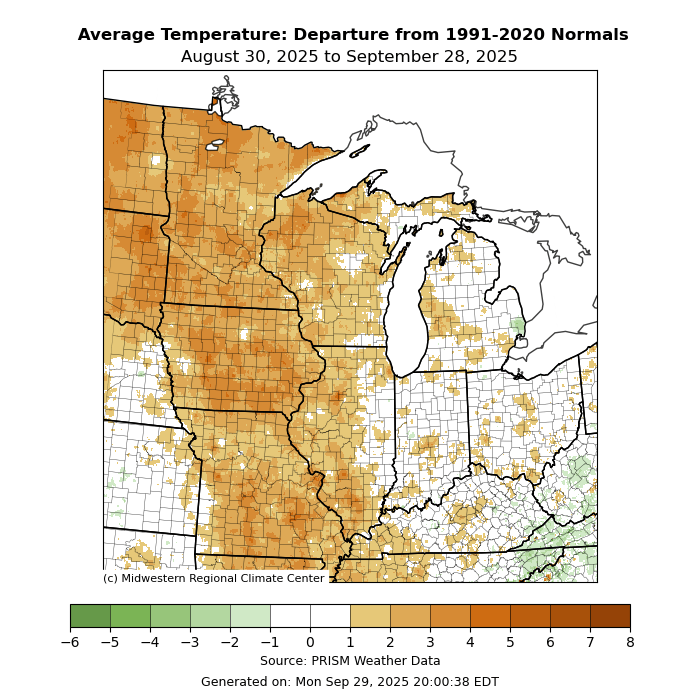 Temperature departure from normal