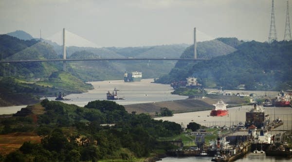 A view of the Miraflores Locks in the Panama Canal.