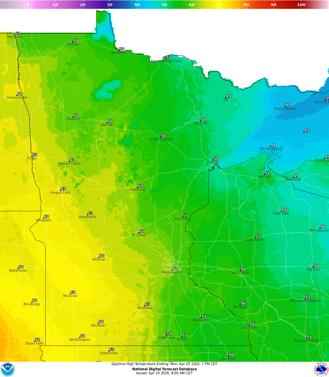 Highs for Monday