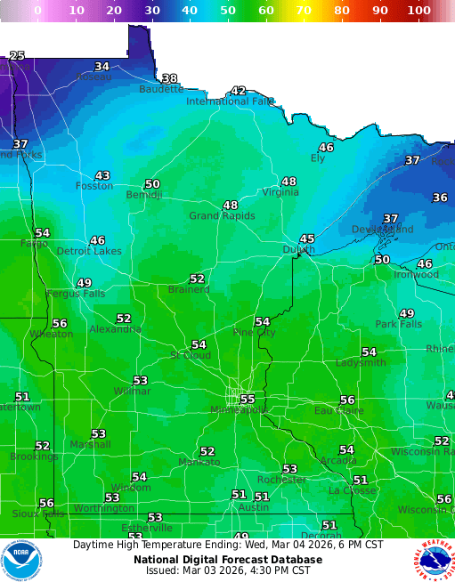 Forecast high temperatures Wednesday