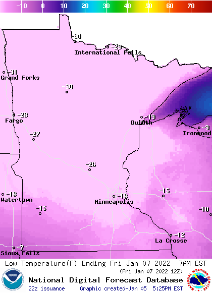 Forecast minimum temps Friday morning