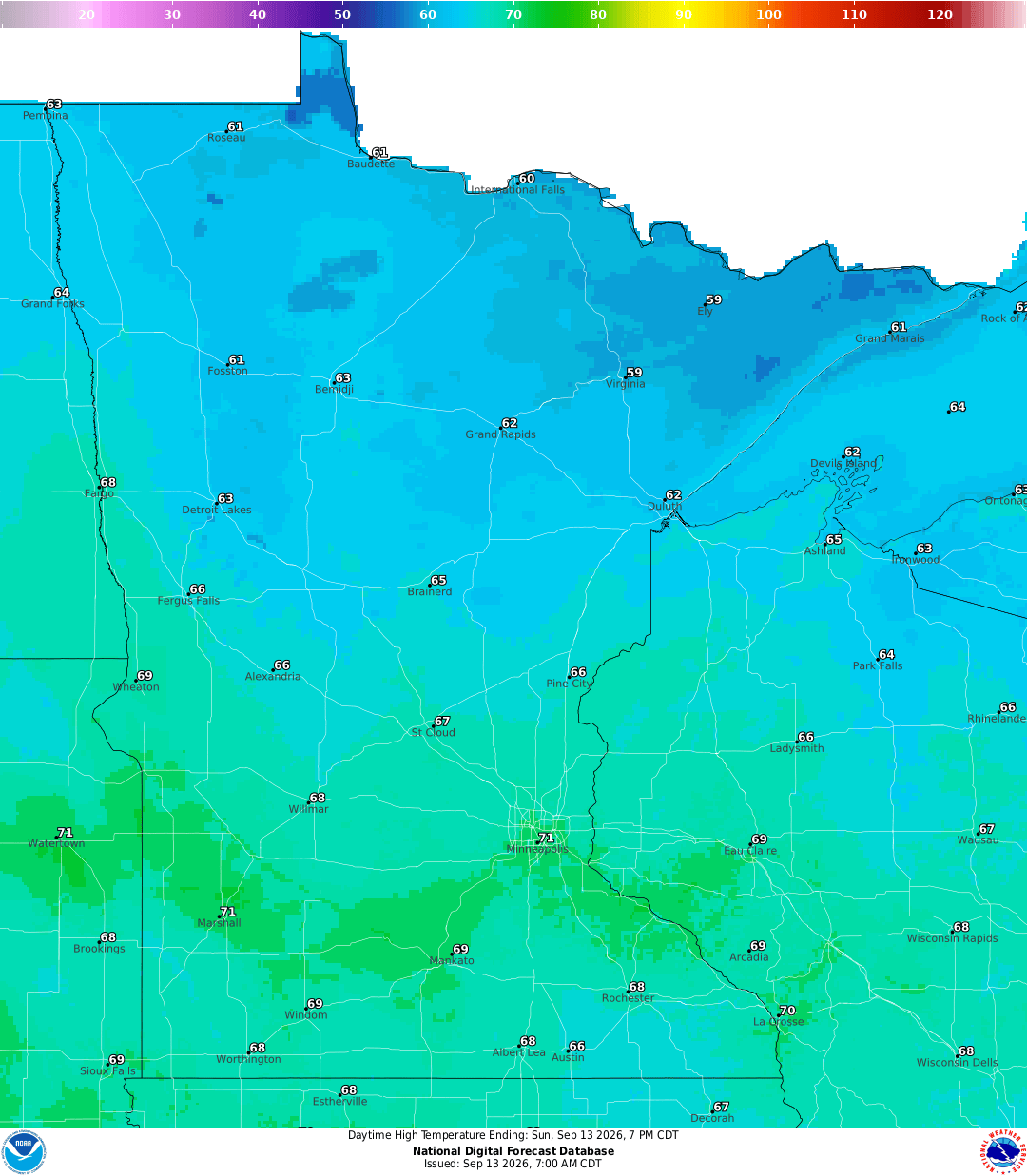 Highs for Sunday