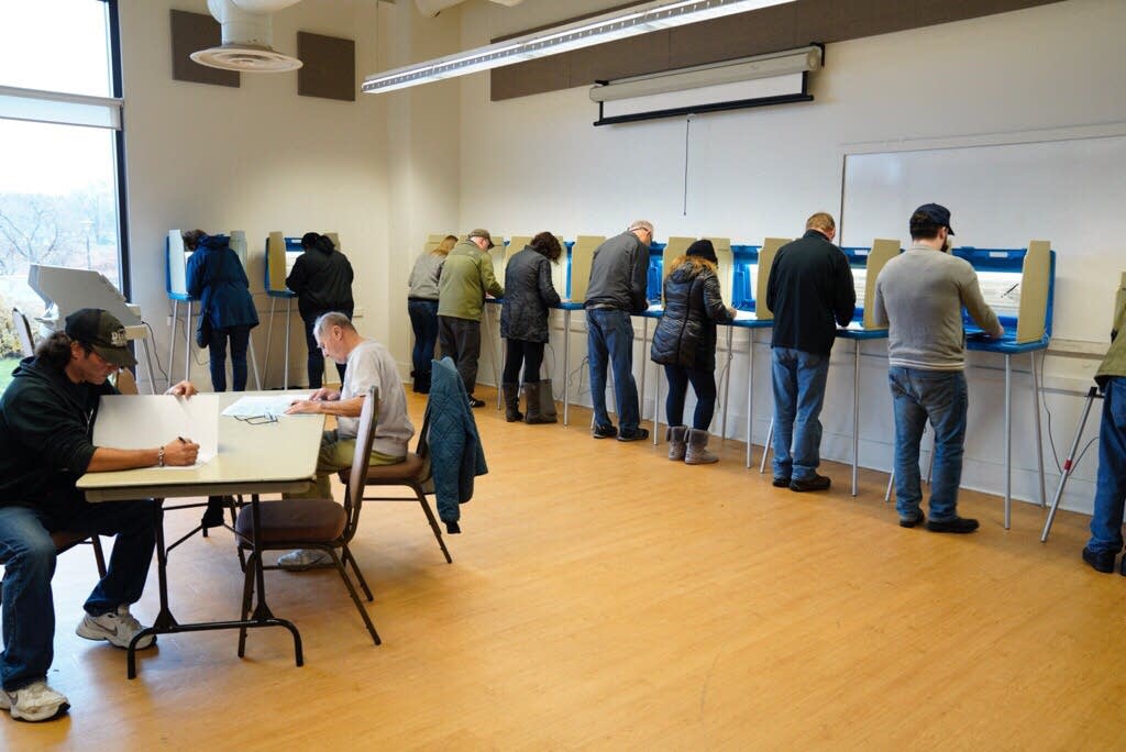 People vote at Bloomington City Hall.