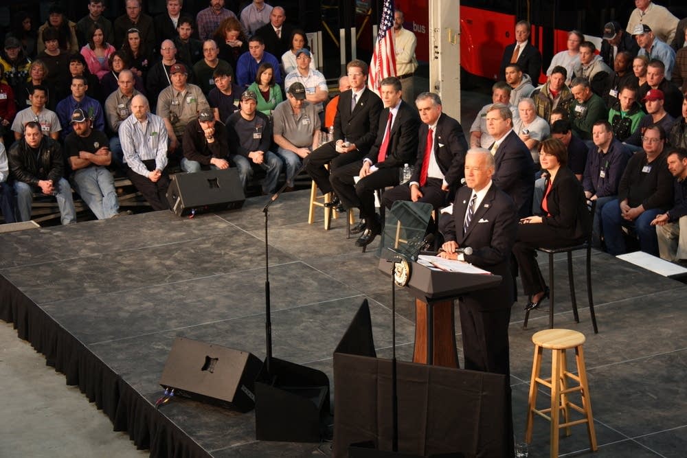 Joe Biden listens to a question