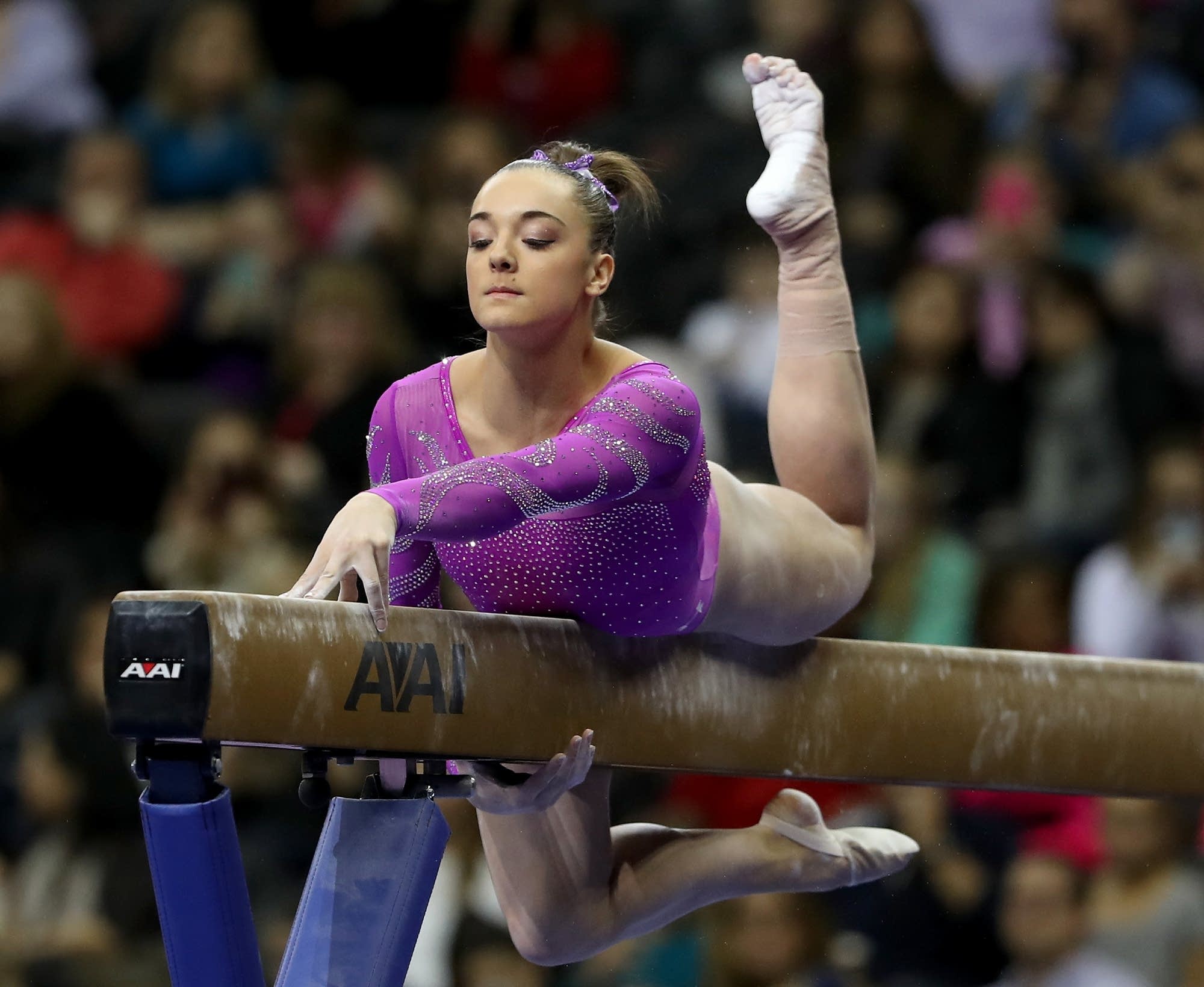 Maggie Nichols of the United States competes on the beam in 2016.