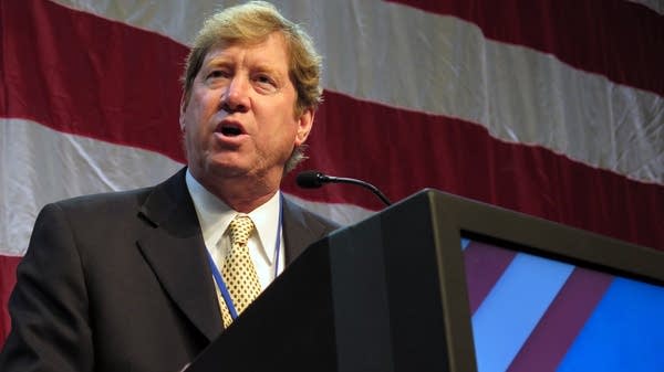 Jason Lewis addressing the GOP state convention.