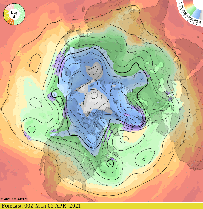 Upper air forecast map for 7 pm April 4
