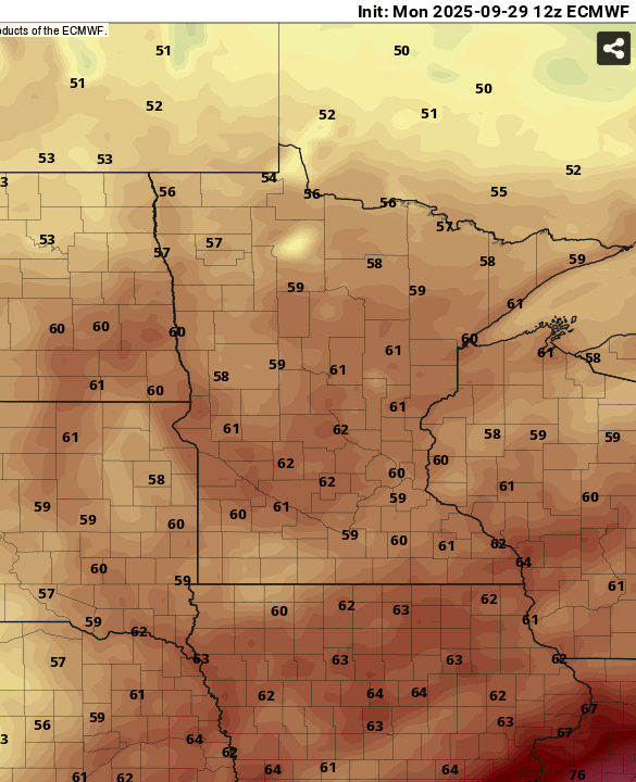 European ECMWF model temperature