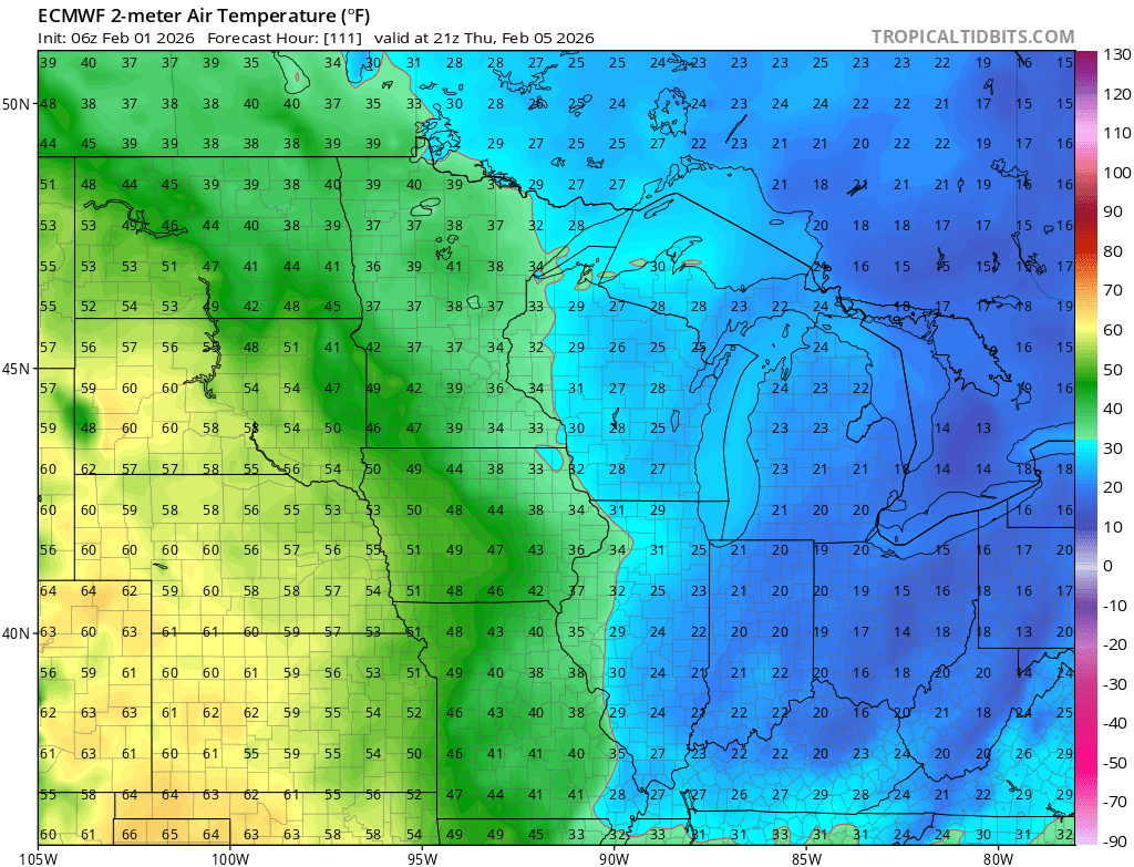 Thursday afternoon temperatures