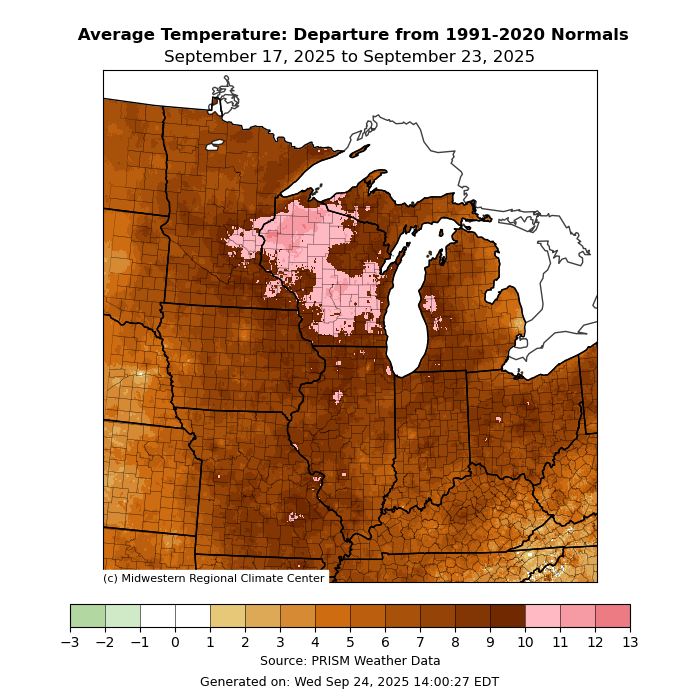Temperature departure from normal 