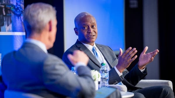 Raphael Bostic participates in a Leading Voices conversation with Kai Ryssdal at the Federal Reserve Bank of Atlanta.