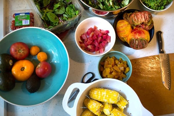 Ingredients assembled on host and cook Brie Jonna's kitchen table.