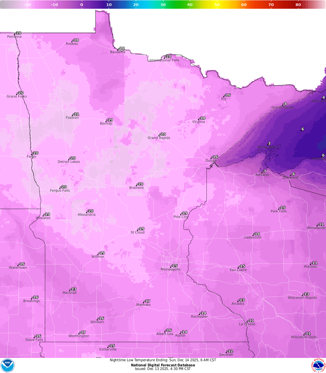 Lows for Saturday night