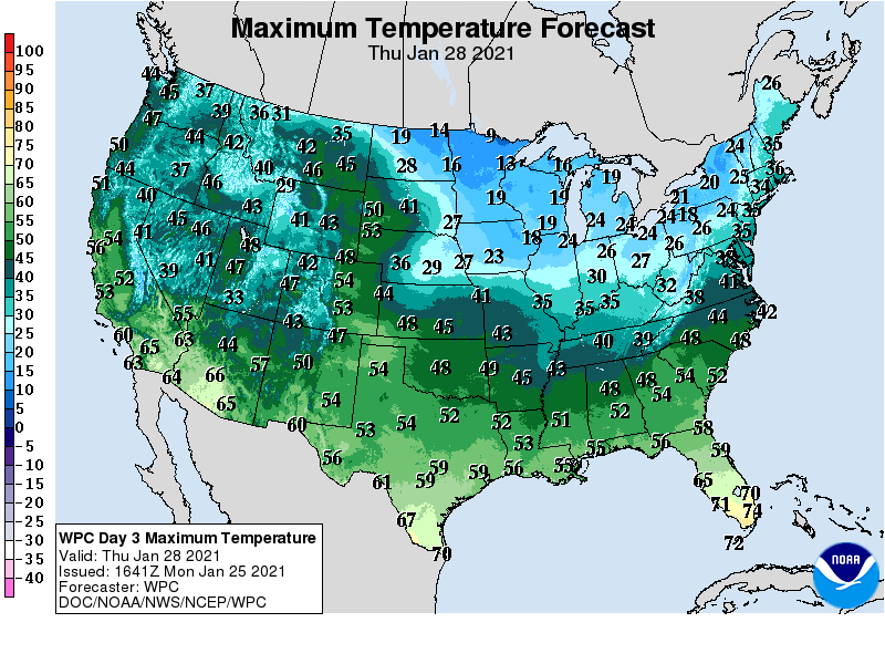 Forecast high temperatures Thursday