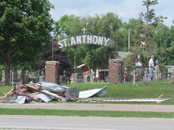 Debris piled up at the Catholic cemetery.