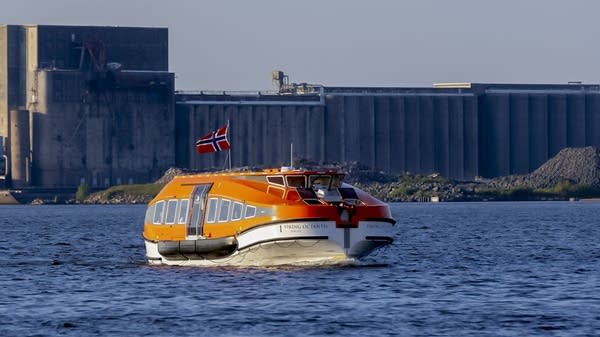 A tender filled with passengers from the Viking Octantis