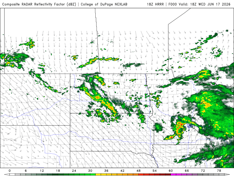 HRRR map of storms this evening
