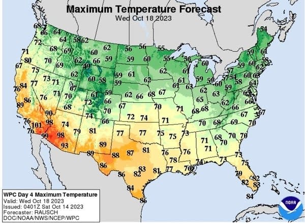 Forecast high temperatures Wednesday