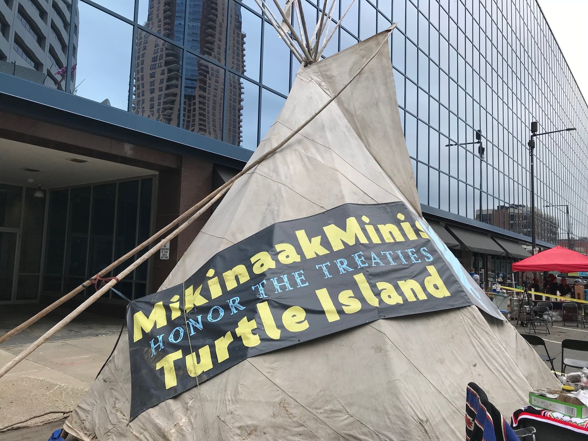 A tent at the Line 3 oil pipeline resistance rally.