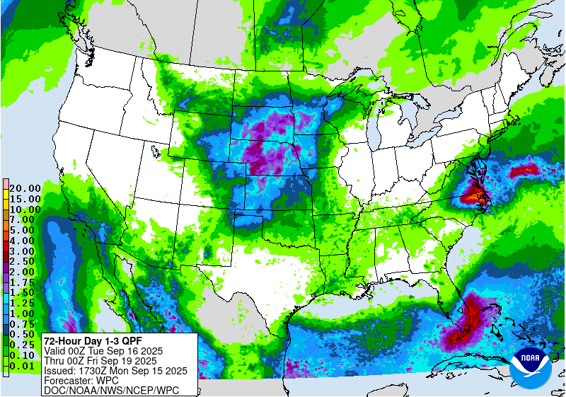 Quantitative precipitation forecast Monday 7 p.m. to Thursday 7 p.m.