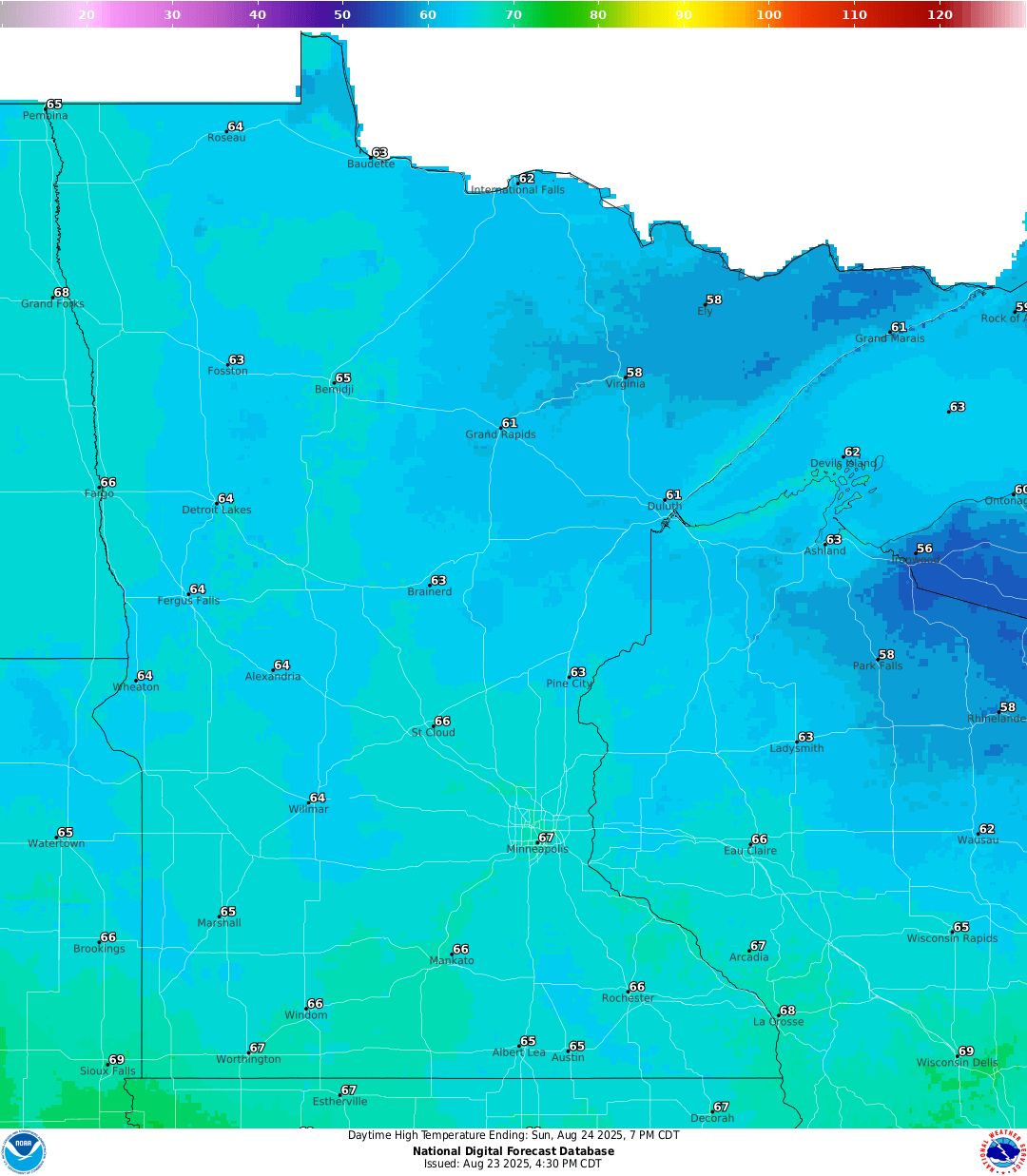 Highs for Sunday