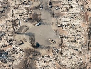 Aftermath of a climate-strengthened fire in California.