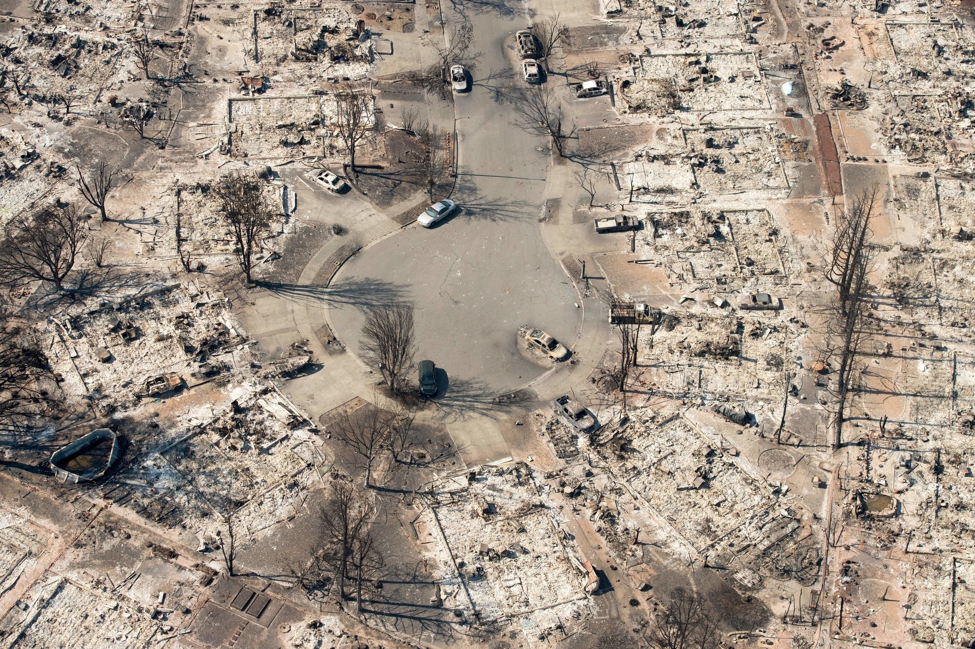 Burned properties are seen in Santa Rosa, Calif.
