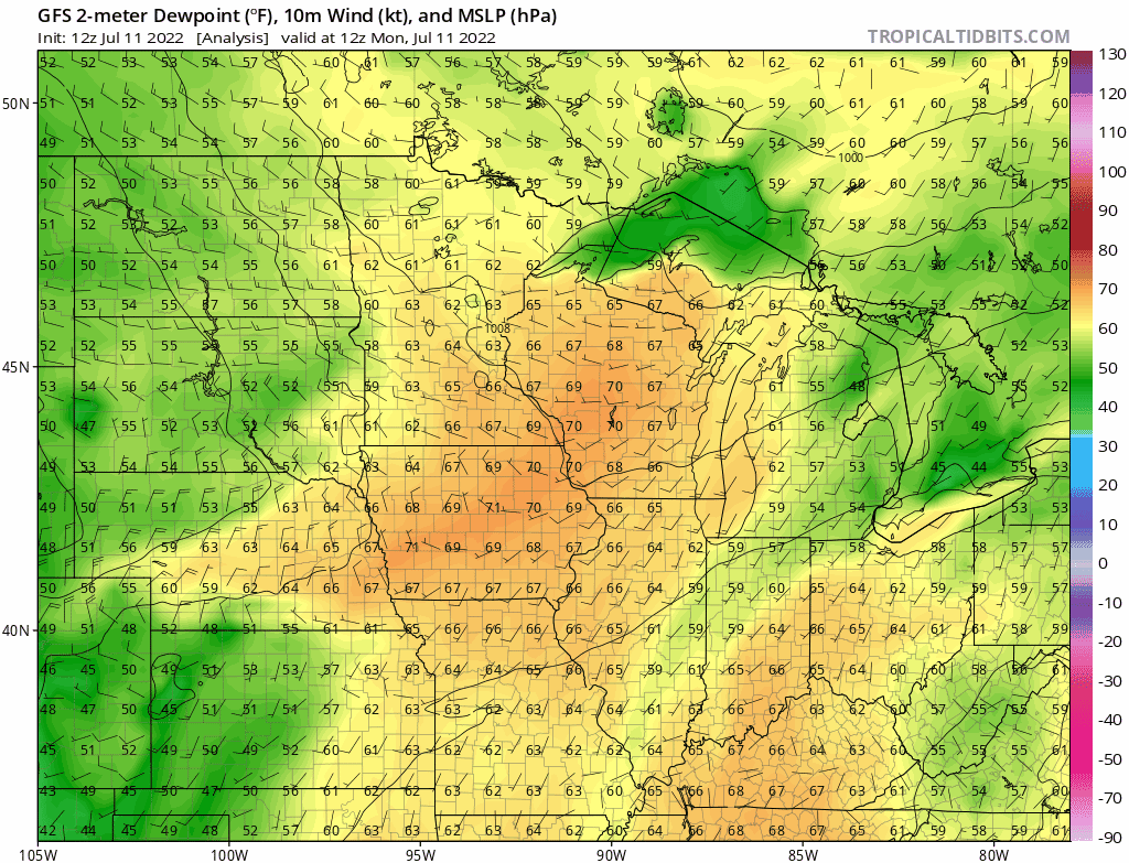 NOAA GFS dew point forecast