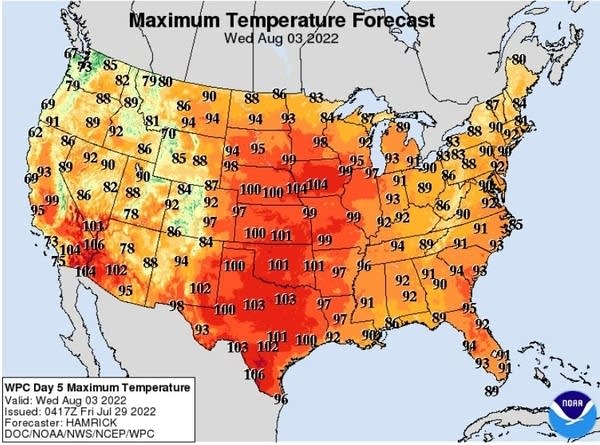 Forecast high temperatures Wednesday