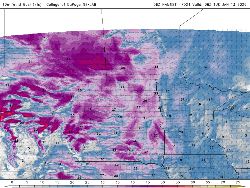 wind speed and direction midnight Tuesday to midnight Wednesday