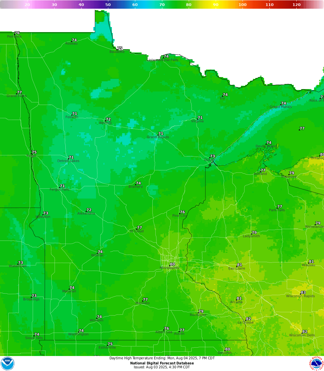 Highs for Monday