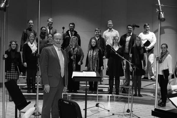 Poster VocalEssence's Philip Brunelle and choral members