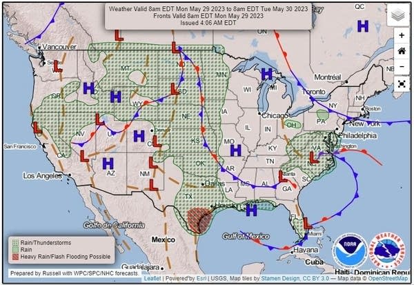 Forecast weather map for Monday and Monday night