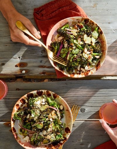 Charred Broccoli Salad with Almonds and Spicy Green Goddess