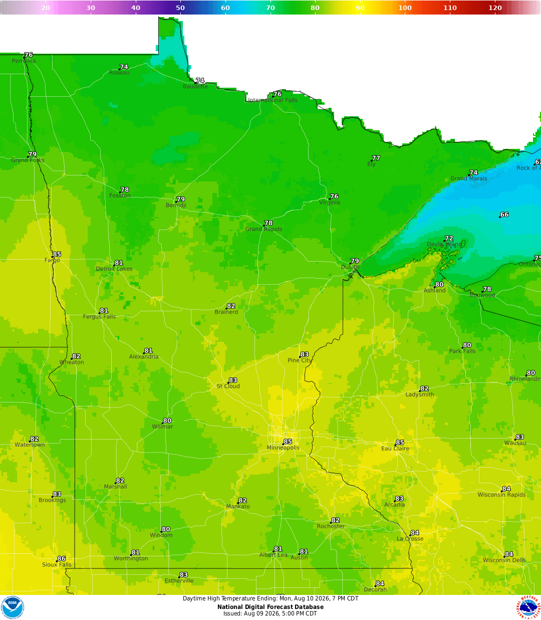 Highs for Monday